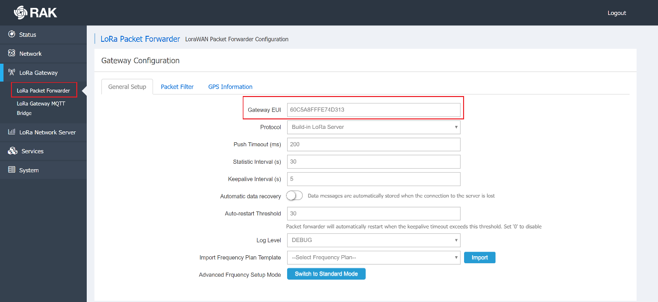 Figure 1 | Gateway Configuration – Gateway EUI