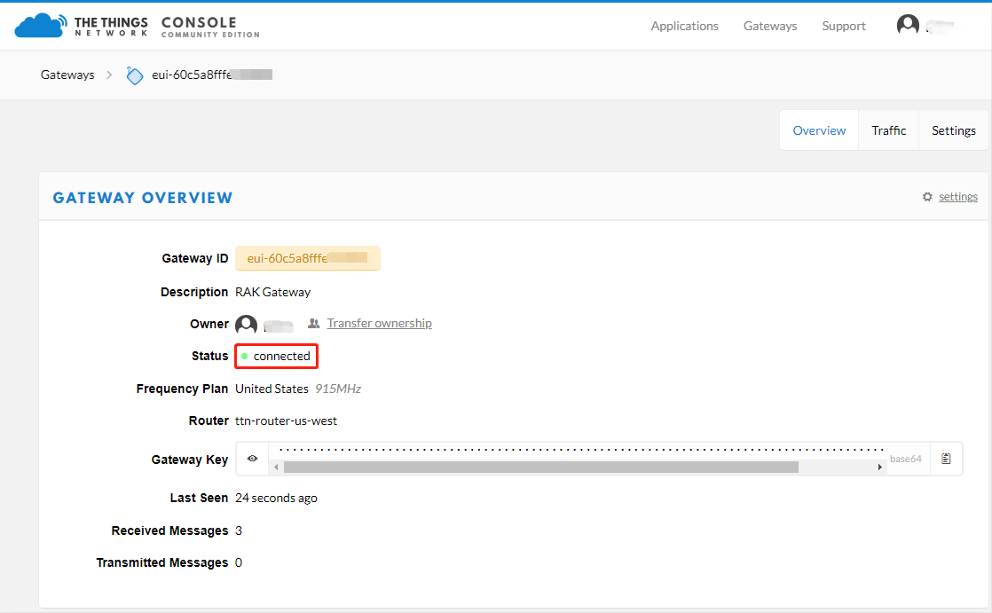 Figure 2 | Gateway Overview – Status connected