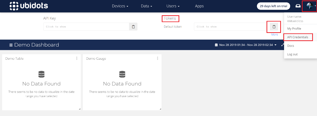 Figure 5 | Ubidots API Credentials - Token