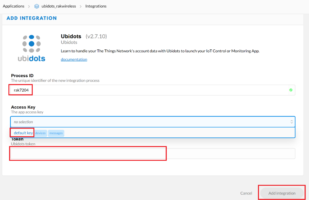 Figure 6 | Ubidots Integration configuration