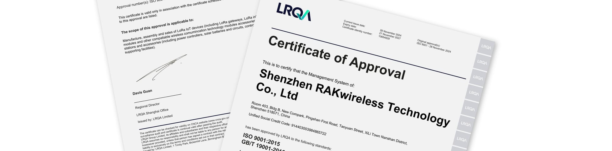 RAKwireless ISO9001 and ISO27001 Certifications