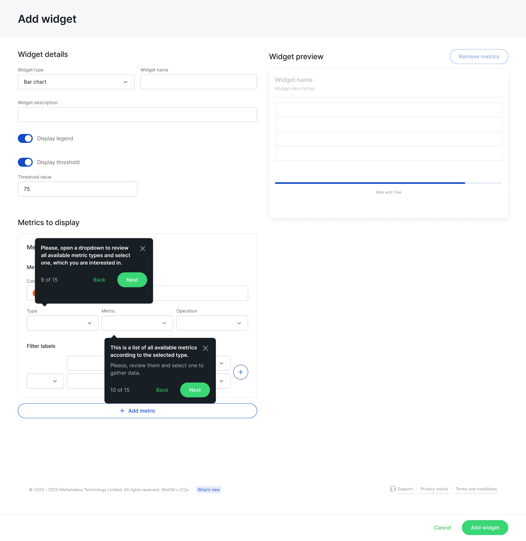 WisDM Metrics Select Metric Type and Metric
