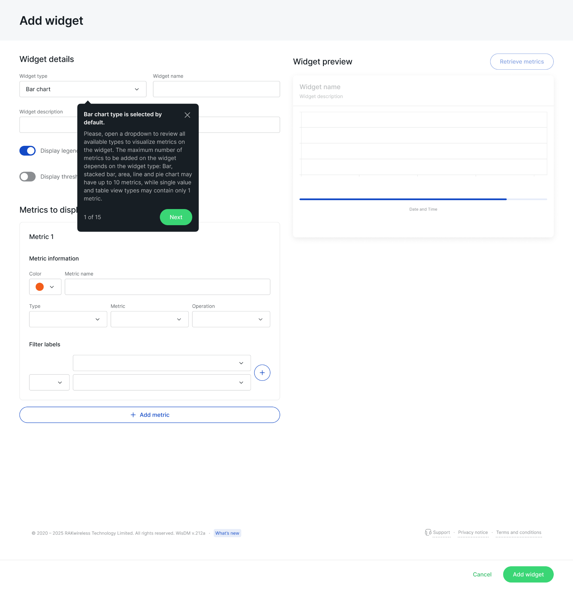 WisDM Metrics Add A Widget and Choose Visualization