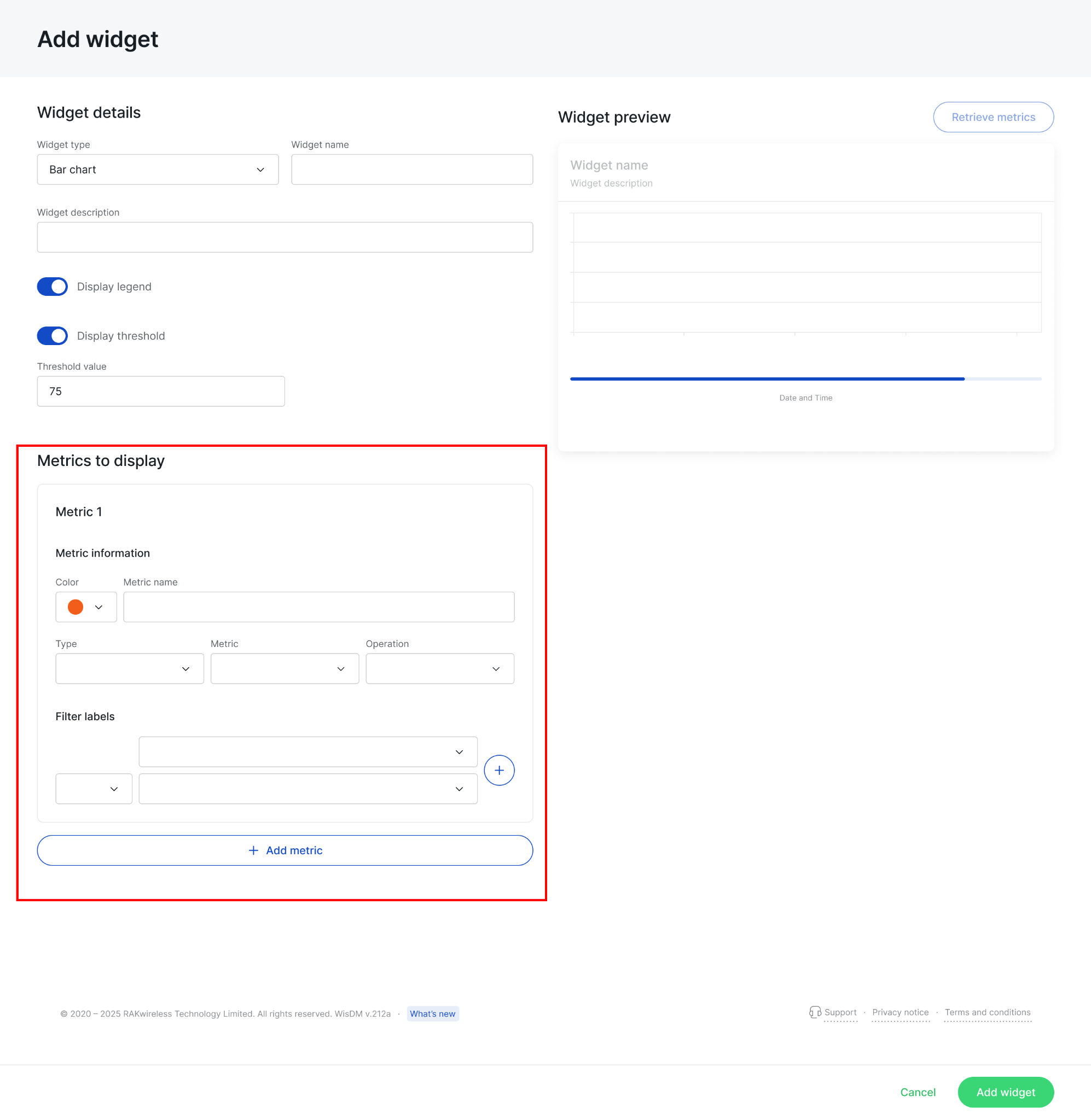WisDM Metrics Enter Widget Details