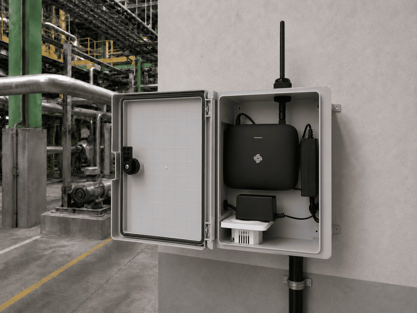 One of three WisGate Edge Lite 2 RAK7268 secondary gateways installed at the Madrid industrial facility.